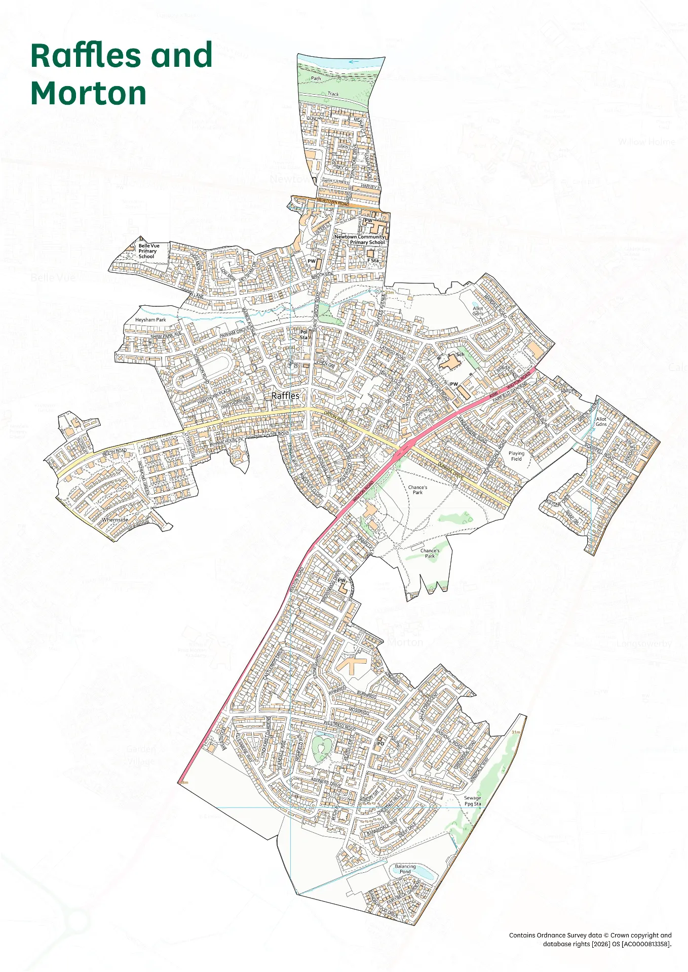 Map showing the Raffles and Morton Pride in Place neighbourhood boundary in Carlisle